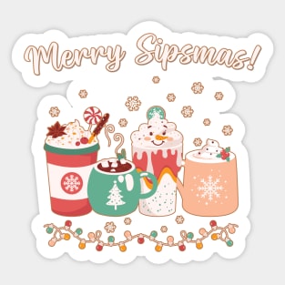 Cute Kawaii Style Christmas Coffee Drink Lovers Merry Sipsmas Sticker